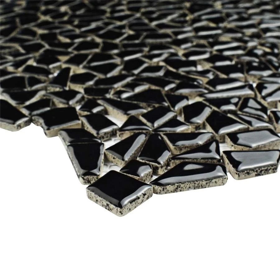 SomerTile 11.25" X 11.25" Dizzy Glossy Black Ceramic Mosaic Floor And Wall Tile (10 Tiles/ 8.98 Sqft.) 4 SomerTile 11.25" X 11.25" Dizzy Glossy Black Ceramic Mosaic Floor And Wall Tile (10 Tiles/ 8.98 Sqft.) - Image 4