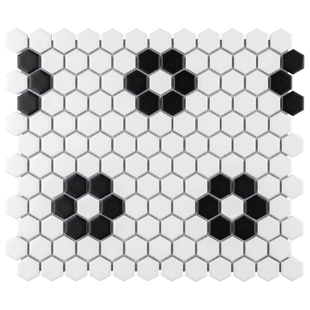 Merola Tile Metro Hex Matte White With Flower 10-1/4 In. X 11-3/4 In. X 6mm Porcelain Mosaic Tile (8.56 Sq. Ft. / Case) 1 Merola Tile Metro Hex Matte White With Flower 10-1/4 In. X 11-3/4 In. X 6mm Porcelain Mosaic Tile (8.56 Sq. Ft. / Case)