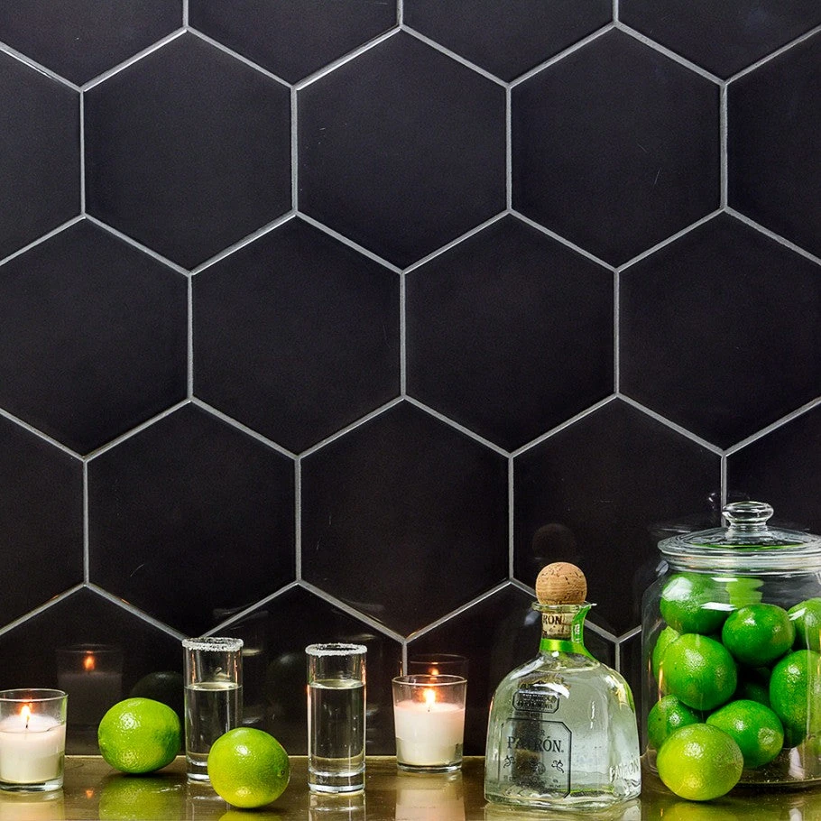 Magen Hex Dark Gray Polished Ceramic Hexagon Tile 2 Magen Hex Dark Gray Polished Ceramic Hexagon Tile - Image 2