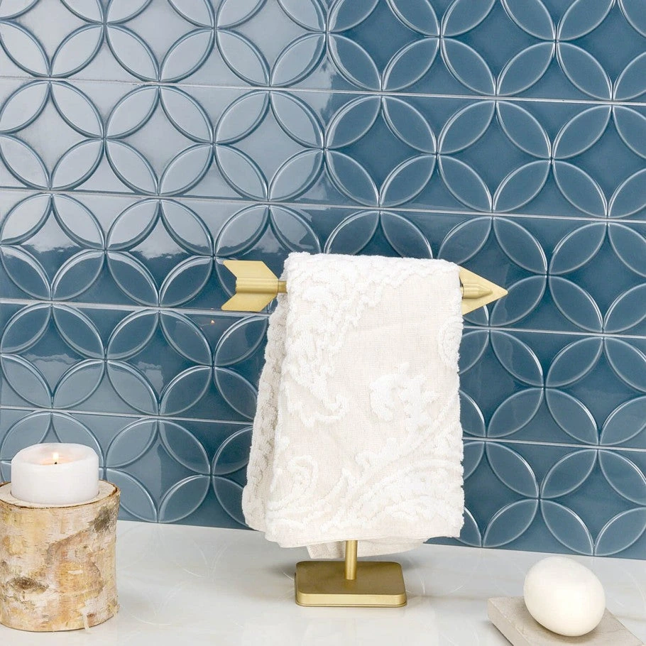 Bond Tile Sheffield Deco Blue 4 In. X 24 In. Polished Ceramic Wall Tile (8 Pieces 5.16 Sq. Ft. / Box) 2 Bond Tile Sheffield Deco Blue 4 In. X 24 In. Polished Ceramic Wall Tile (8 Pieces 5.16 Sq. Ft. / Box) - Image 2