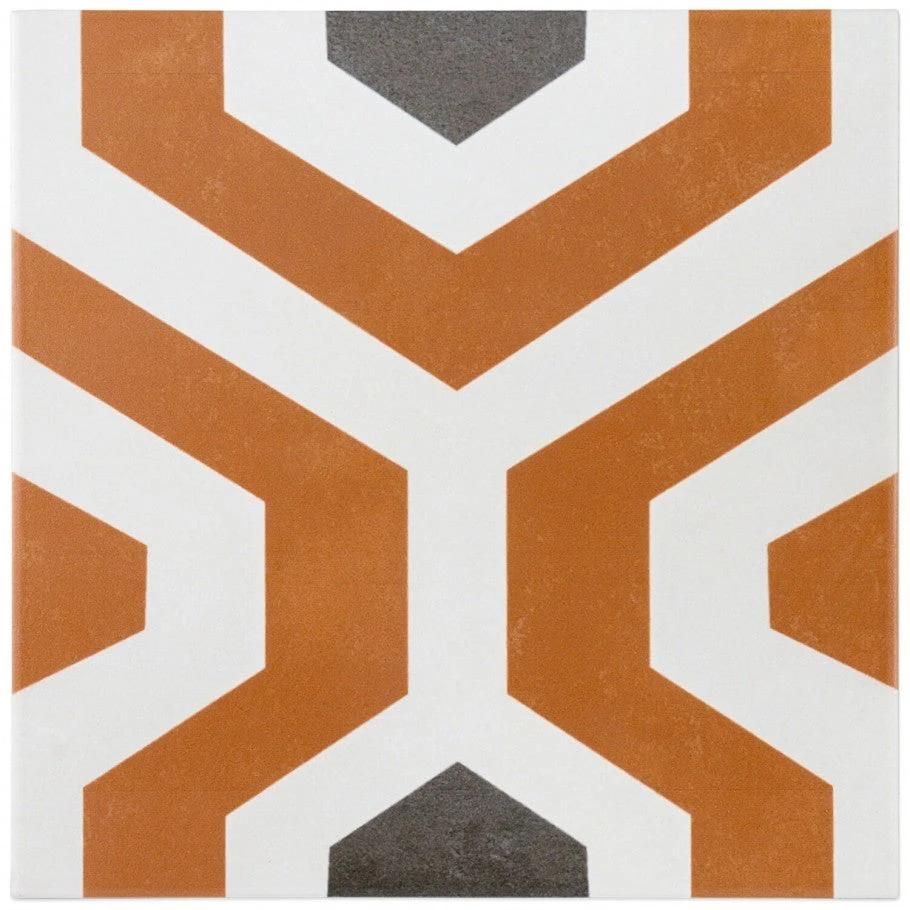 Soumaya Orange Encaustic 9x9 Glazed Porcelain Tile 4 Soumaya Orange Encaustic 9x9 Glazed Porcelain Tile - Image 4