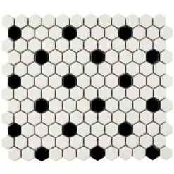 Merola Tile Metro Hex Matte White With Black Dot 10-1/4"x11-7/8" X 6mm Porcelain Mosaic Tile (8.65 Sq. Ft. / Case) -Tile Nest Sales Store 7e3d75beb542dc4c5a526d7823640dc9 cc1cc9c9 40ee 48a4 9592 4b0851090cbe 1800x1800