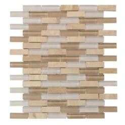 Jeffrey Court Cottage Ridge Mini Brick Beige 11.75 In. X 12 In. X 8 Mm Interlocking Glass/Stone Mosaic Tile