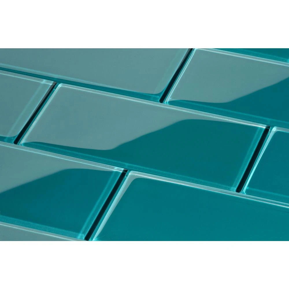 Giorbello Dark Teal 4 In. X 12 In. X 8mm Glass Subway Tile (5 Sq. Ft./Case) 2 Giorbello Dark Teal 4 In. X 12 In. X 8mm Glass Subway Tile (5 Sq. Ft./Case) - Image 2