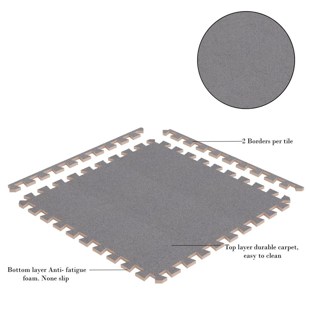 24" X 24" Gray Foam Mat Interlocking Floor Tiles With EVA Foam Padding For Exercise, Playroom, Garage, Basement Flooring 3 24" X 24" Gray Foam Mat Interlocking Floor Tiles With EVA Foam Padding For Exercise, Playroom, Garage, Basement Flooring - Image 3