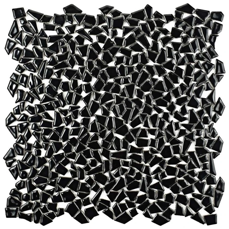 SomerTile 11.25" X 11.25" Dizzy Glossy Black Ceramic Mosaic Floor And Wall Tile (10 Tiles/ 8.98 Sqft.) 2 SomerTile 11.25" X 11.25" Dizzy Glossy Black Ceramic Mosaic Floor And Wall Tile (10 Tiles/ 8.98 Sqft.) - Image 2